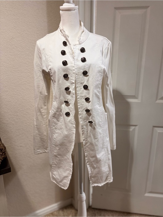 Venti6 Jackets & Blazers - White Military-Style Utility Jacket with Double Row Buttons